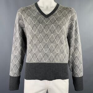 BLACK FLEECE Size XXL Grey White Diamond Wool Blend V-Neck Pullover